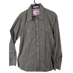 Shirtbyshirt Cotton Land Men size L Plaid Pearl Snap Cuffs Western Pockets Green